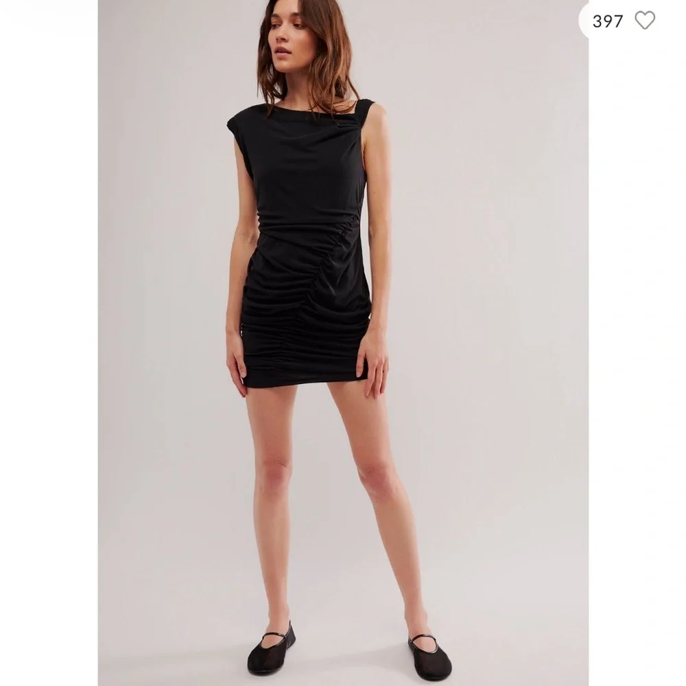 NWT Free people Madeline Black Ruched Mini Dress - Women's Medium